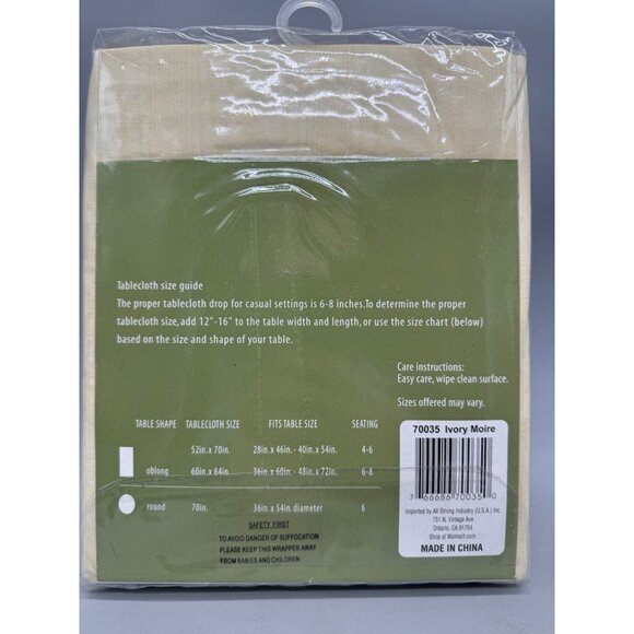 Mainstays home vinyl flannel back tablecloth 52x70" oblong cream READ NEW - Picture 4 of 6